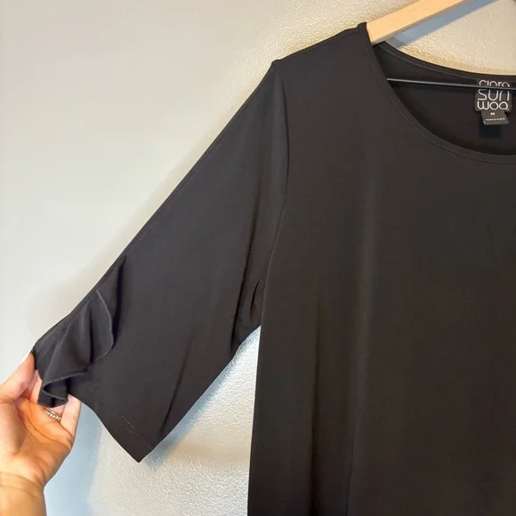 Clara Sunwoo Medium Ruffle Half Sleeve Top Black Made in USA - Picture 3 of 6